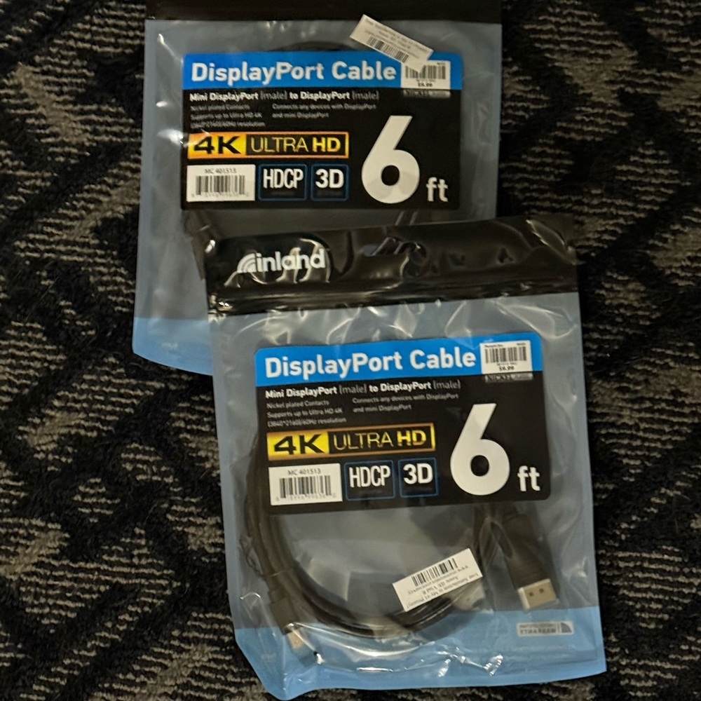 2 pks New Mini DisplayPort to DisplayPort Cable, 6 ft